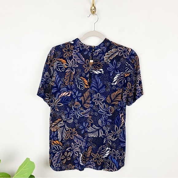 Soaked in Luxury Tropical Floral Mock Neck Top Sz L - Picture 2 of 7